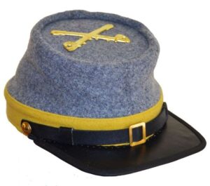 American Civil War Confederate Grey Kepi - 100% Wool with Leather Peak & Cavalry Crossed Sabres Badge