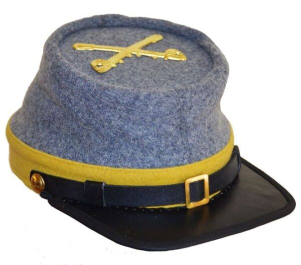 American Civil War Confederate Grey Kepi - 100% Wool with Leather Peak & Cavalry Crossed Sabres Badge